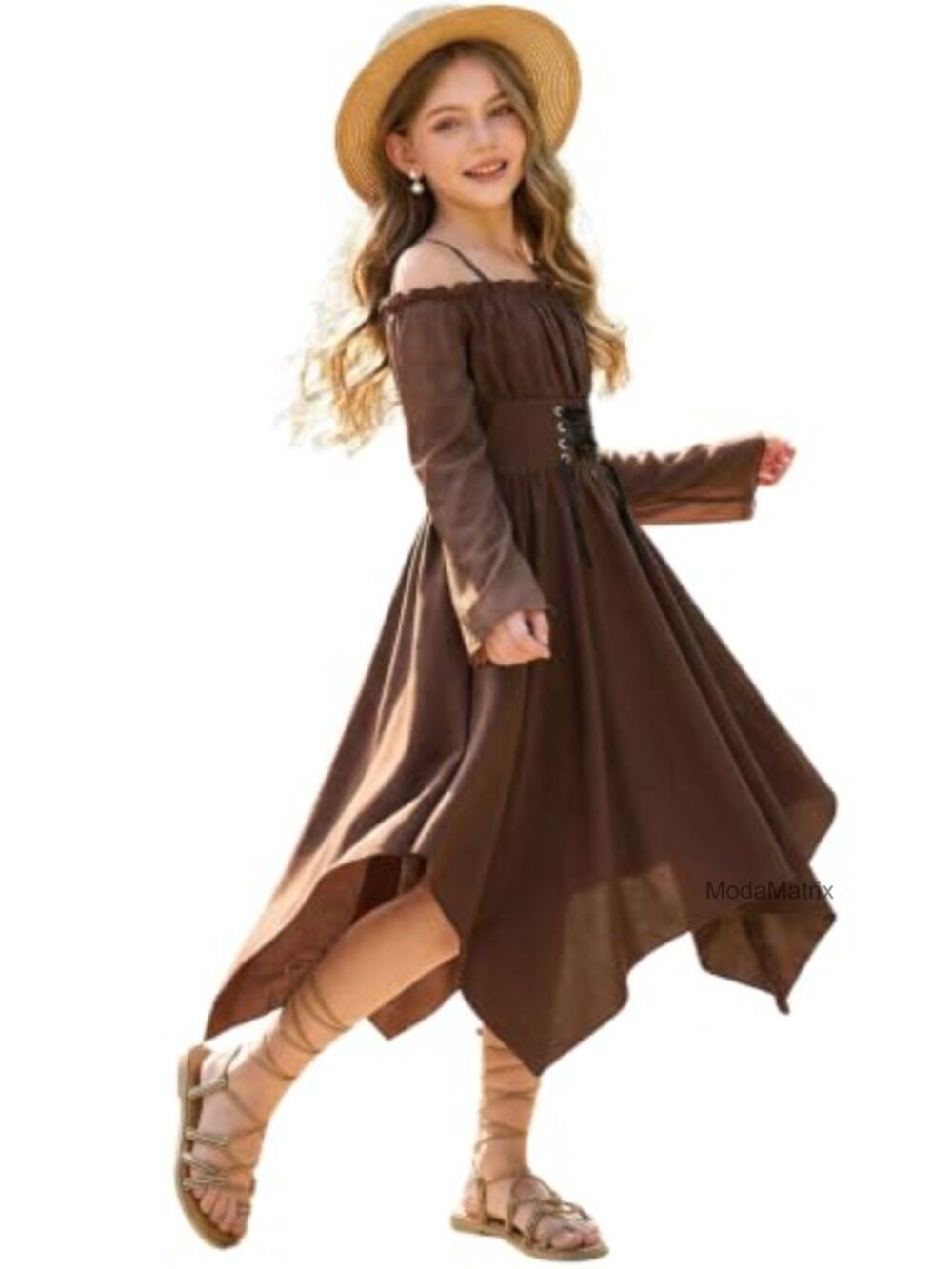 Girls Renaissance Off Shoulder Lace Up Corset Flowy Dress